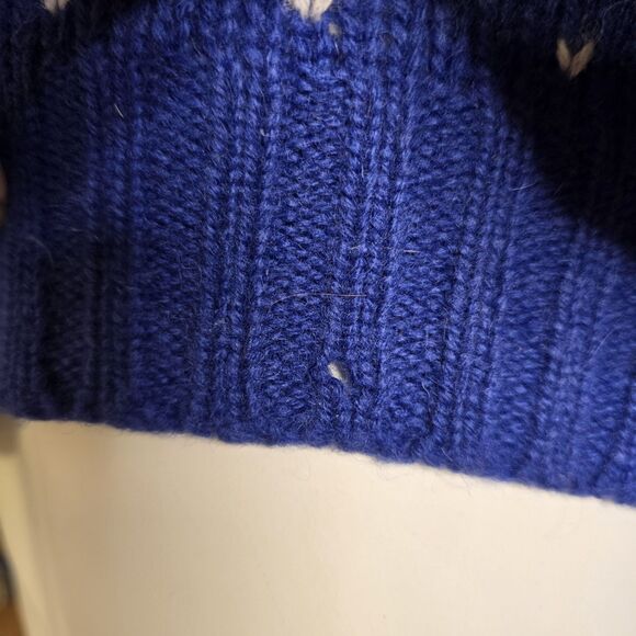 VTG Woolrich Women’s M Handframed Royal Blue Snowman Winter Wool Knit Cardigan - Picture 13 of 16